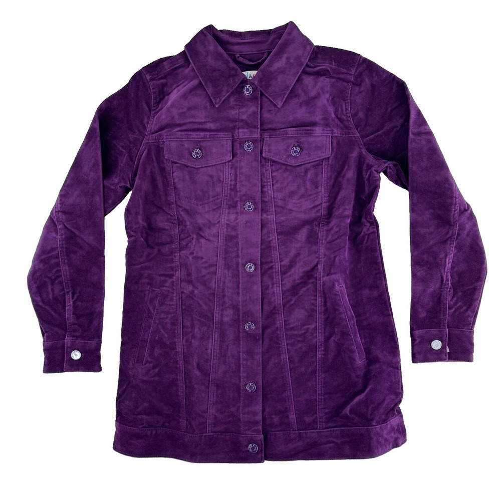 Denim & Co Stetch Velveteen Regular Long Jacket XSmall‎ Deep Wine Purple